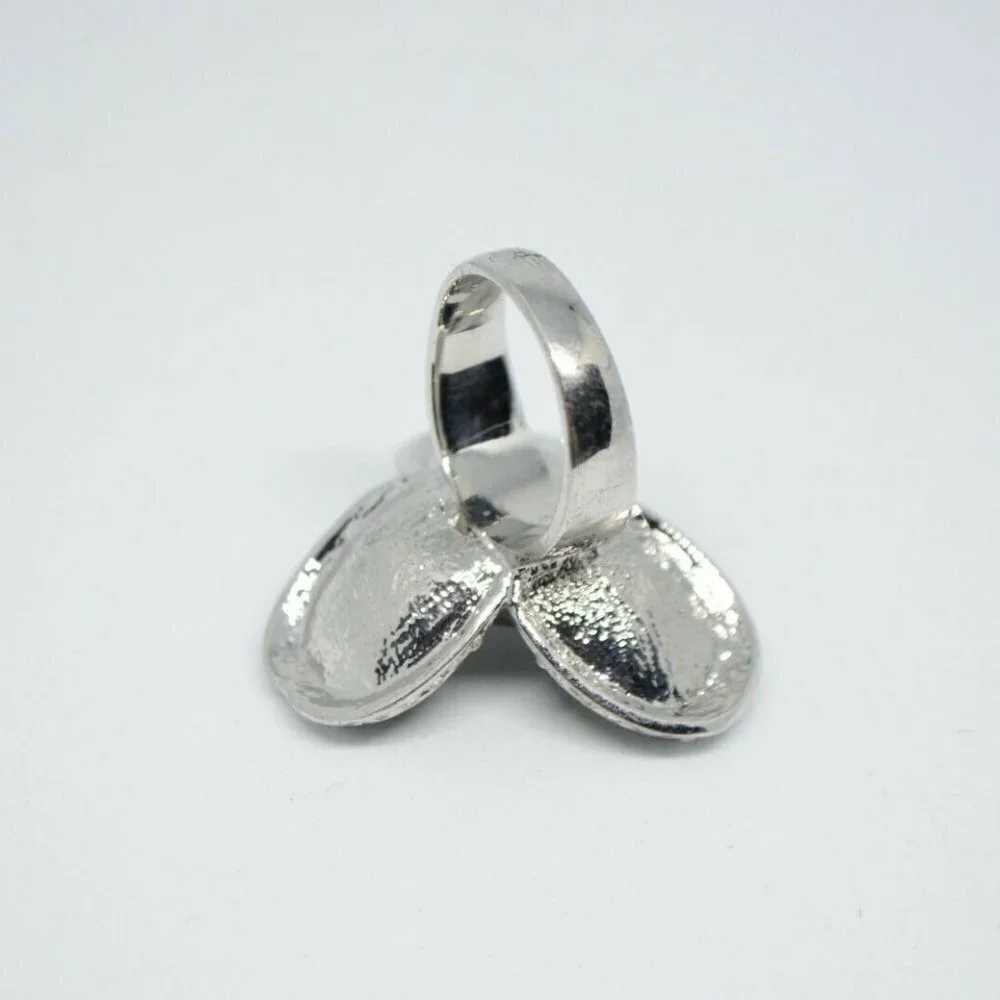 Clear Black Glass Rhinestone 3D Flower Silver Tone